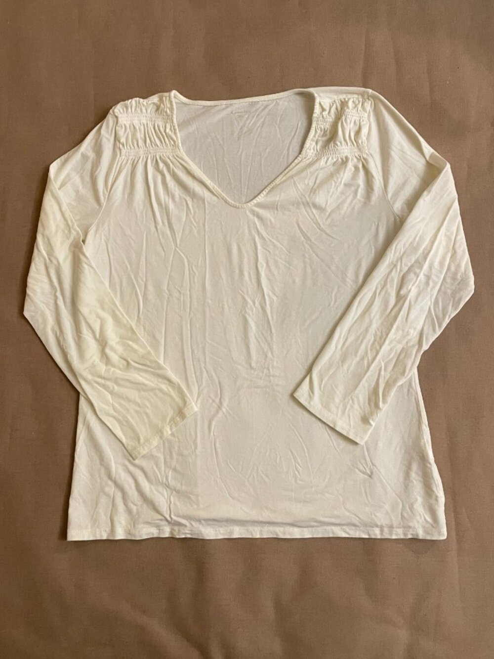 Garnet Hill Organic Cotton Top Sz L Ivory Long Sleeve Stretch Weekender Lounge